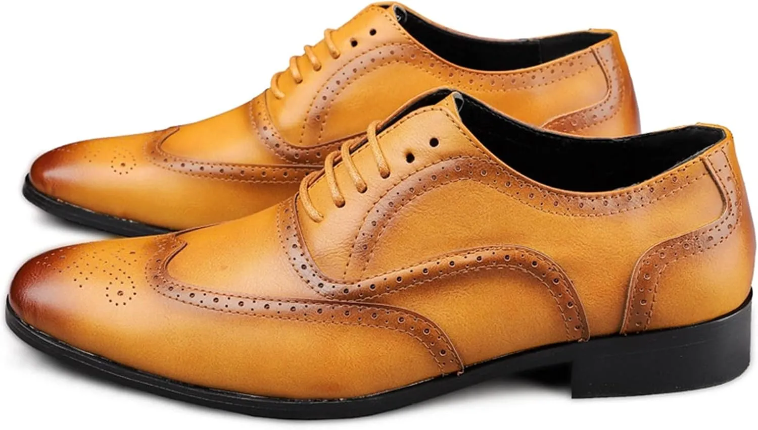Single Season Dress Oxford Shoes for Men Lace Up Brogue Embossed Burnished Wing Tip Vegan Leather Rubber Sole Anti-Slip Non Slip Resistant Business Very Popular Among Young People