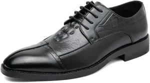 Single Season Oxford Formal Shoes for Men Lace Up Cap Toe Split Toe Crocodile Print Burnished Toe Anti-Slip Rubber Sole Non Slip Block Heel Wedding Very Popular Among Young People (Color Black