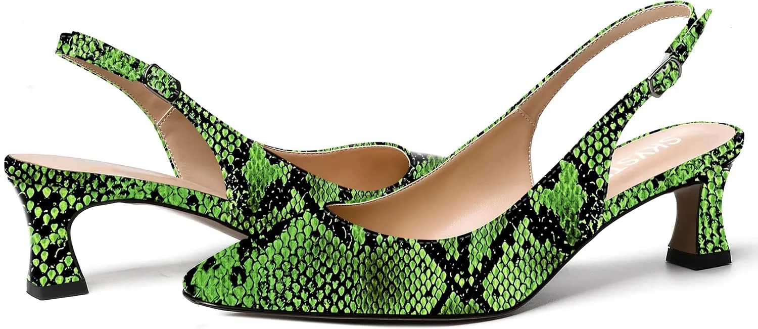 SKYSTERRY Women's Dress Evening Slingback Kitten Square Toe Office Patent Spool Low Heel Pumps Shoes 2 Inch