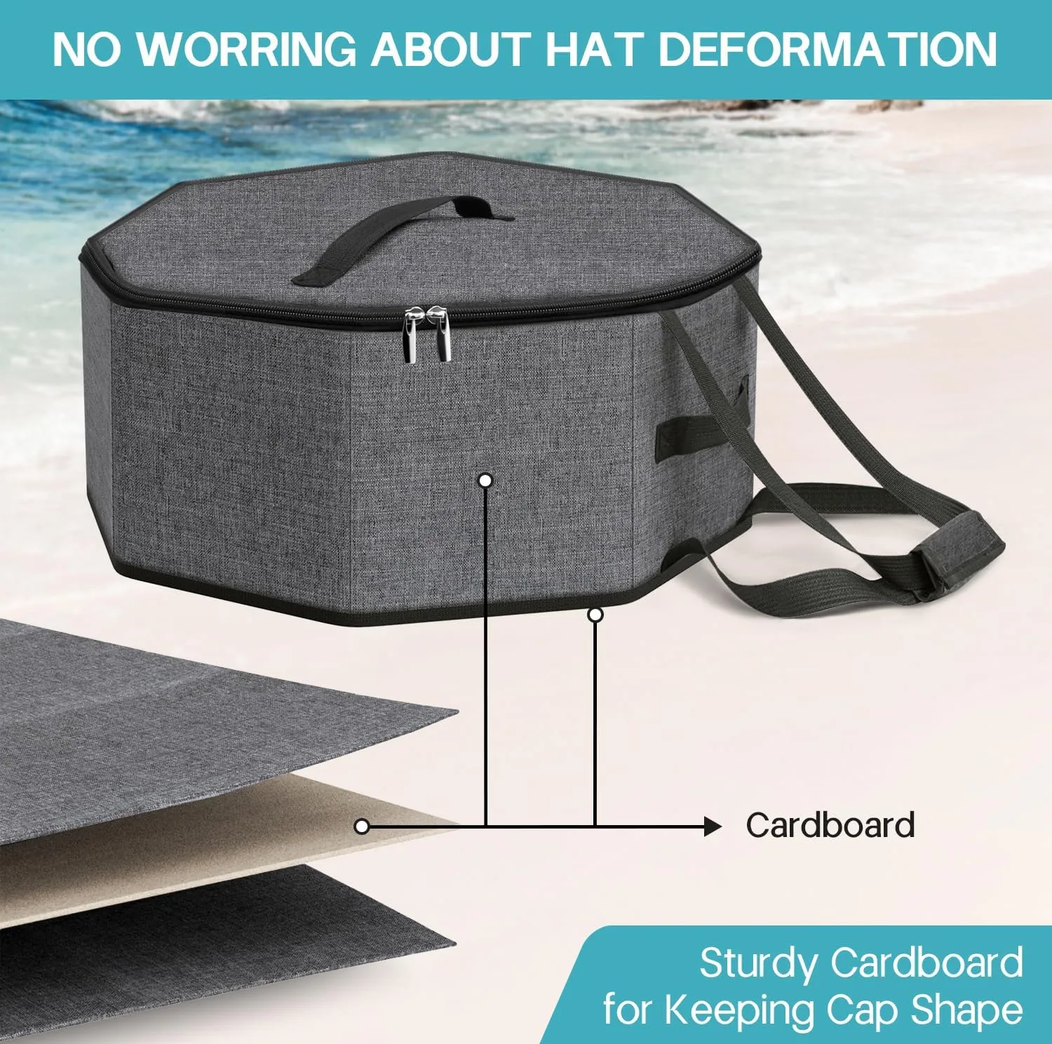 SLEEPING LAMB Hat Box for Travel and Storage, Collapsible Cowboy Cap Organizer Case for Closet with Handles, Hat Box for Women Storage and Large Cap Bag for Men Carry, Grey