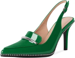 Slingback Heels Women Stilettos High Heel Beaded Pumps Closed Pointd Toe Shoes Slip On Event Party 3.5 Inch Heeled Loafers