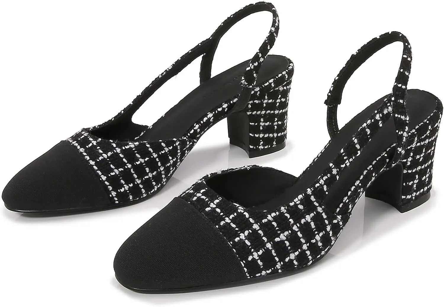 Slingback Pumps Women Chunky Heels Round Toe Two Tone Retro Splicing Office Shoes for Dress Party Wedding