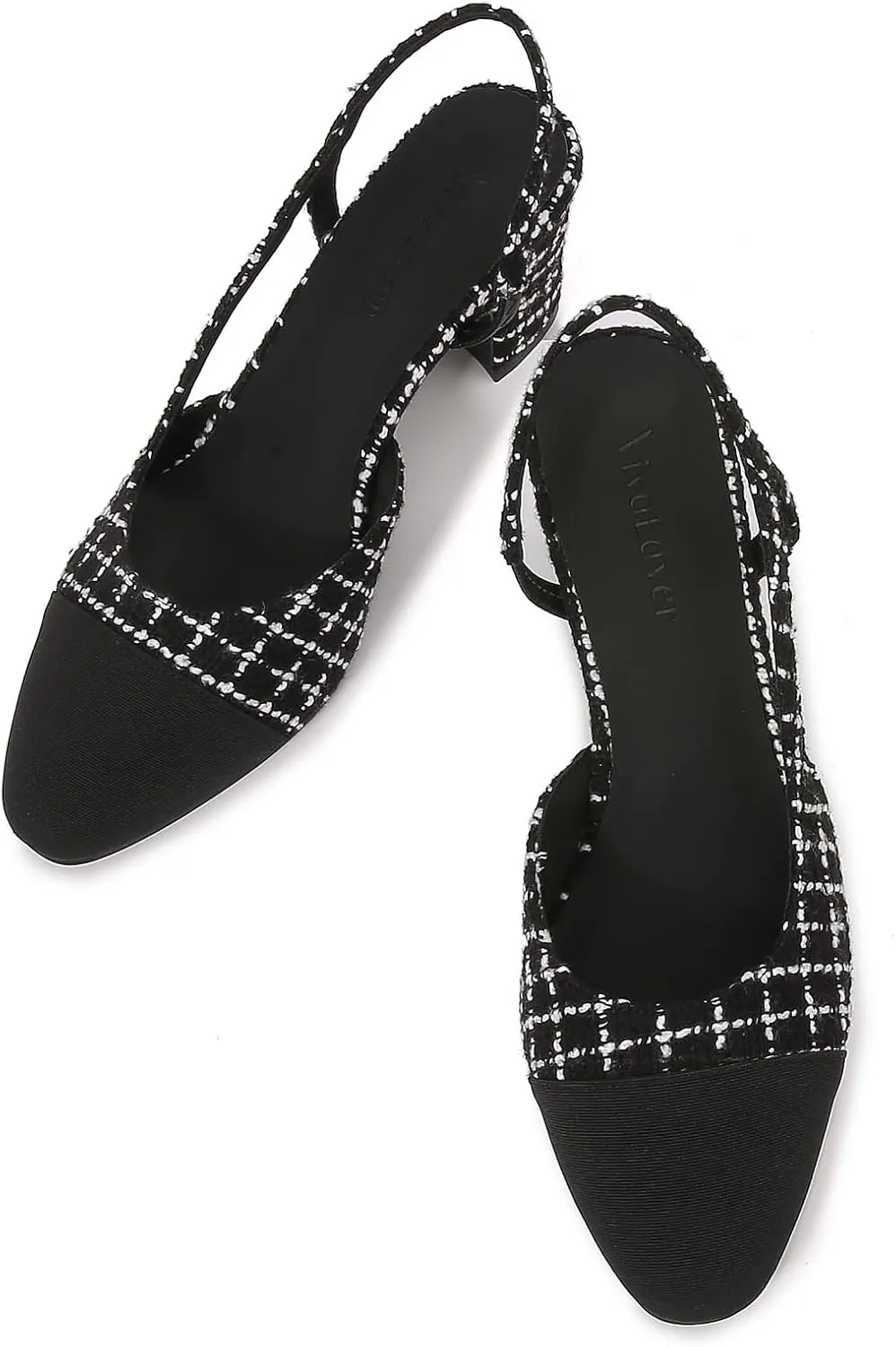 Slingback Pumps Women Chunky Heels Round Toe Two Tone Retro Splicing Office Shoes for Dress Party Wedding