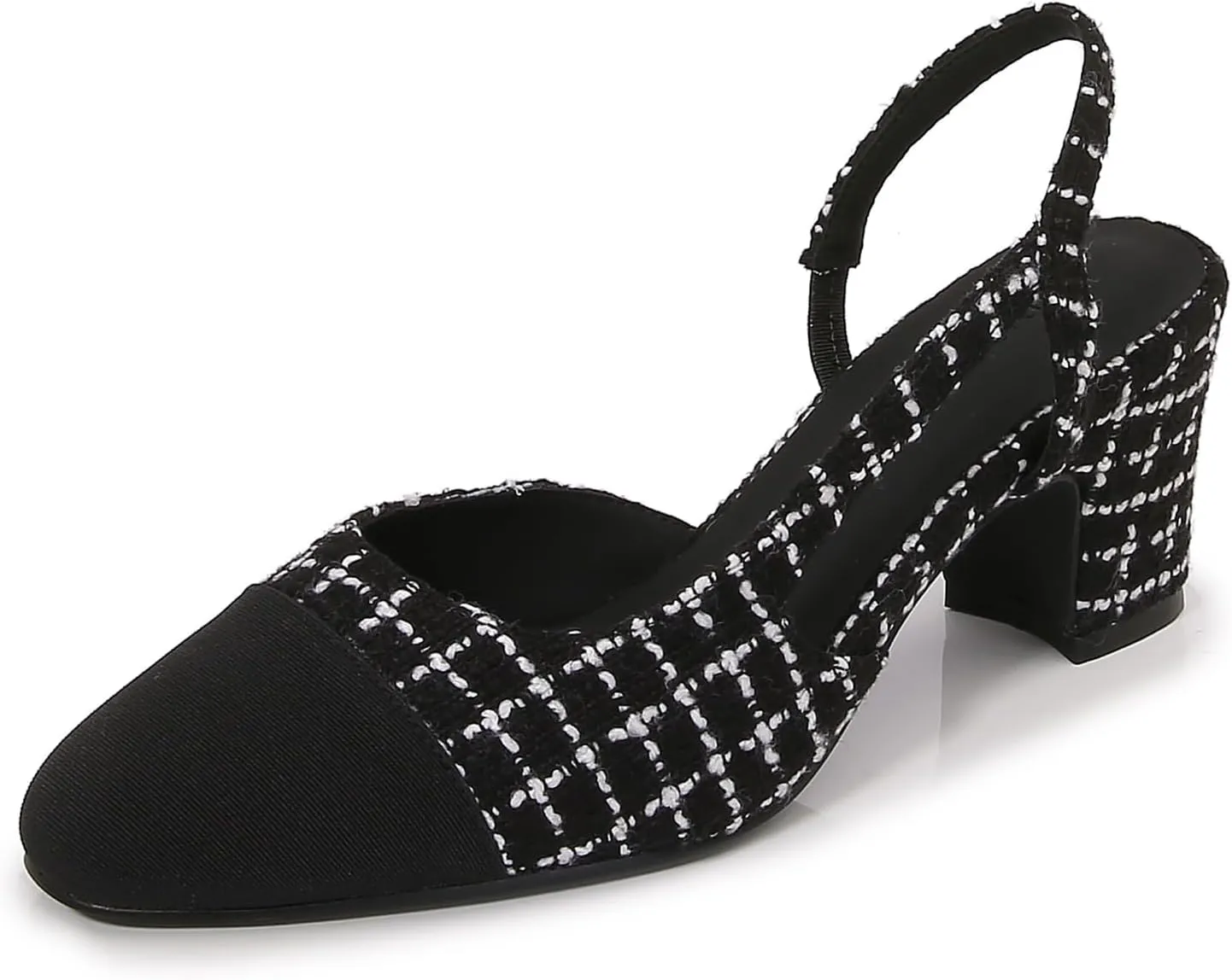 Slingback Pumps Women Chunky Heels Round Toe Two Tone Retro Splicing Office Shoes for Dress Party Wedding