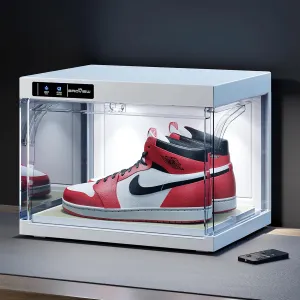 Smart Shoe Display Box with Led Lights, Clear Plastic Stackable Shoe Storage Box, Auto-Opening Shoe Organizer Sneaker Case, Remote Control LED Shoe Boxes, Collection Crate, 1 Pack White