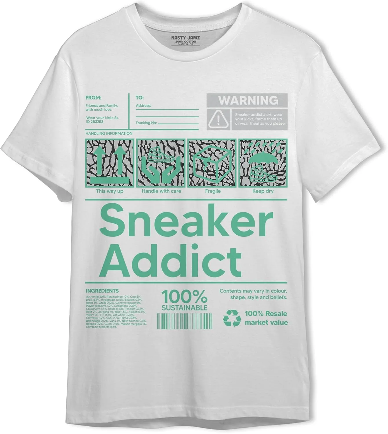 Sneaker Addict Unisex Shirt Matching AJ 3s Green Glow,Urban Clothing, Black, White