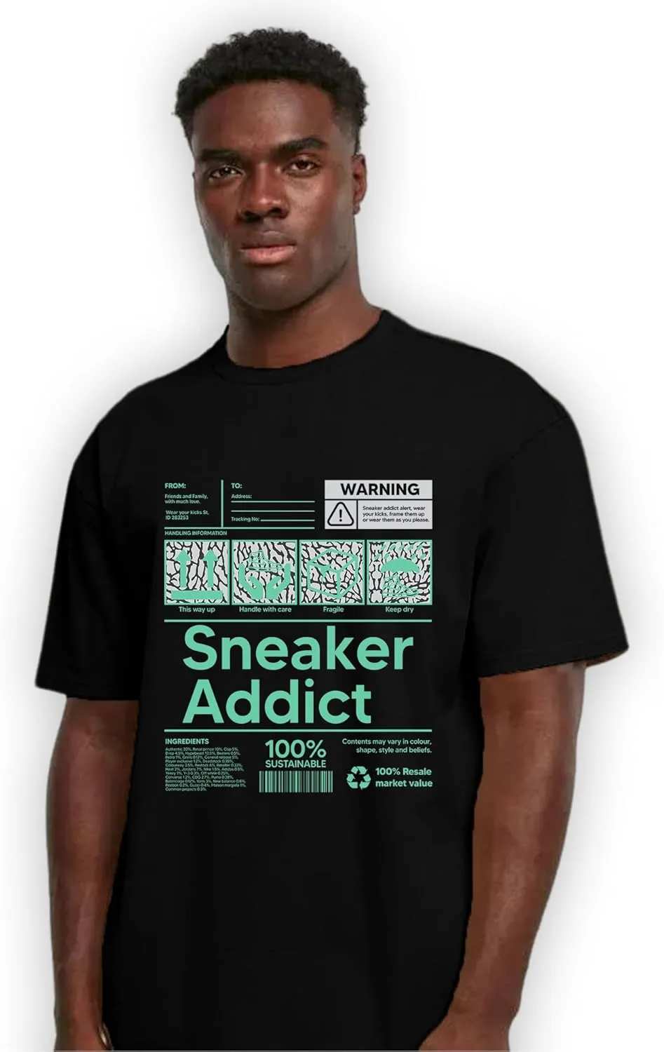 Sneaker Addict Unisex Shirt Matching AJ 3s Green Glow,Urban Clothing, Black, White