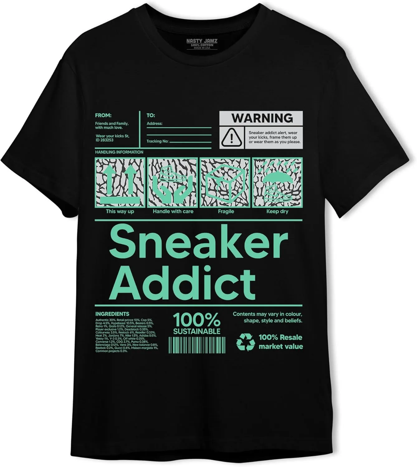 Sneaker Addict Unisex Shirt Matching AJ 3s Green Glow,Urban Clothing, Black, White