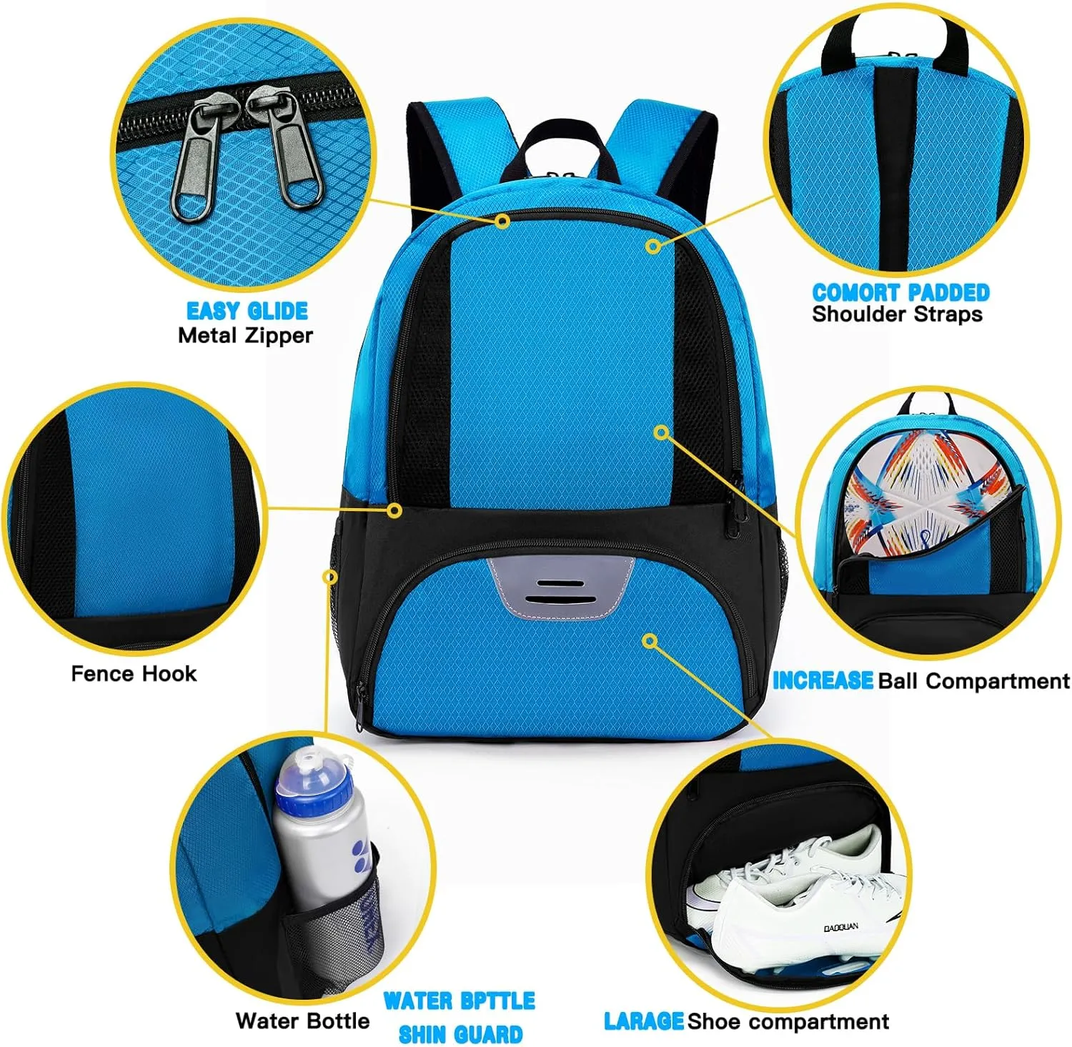 Soccer Bag,Youth Soccer Backpack, Football Volleyball Basketball Backpack fo,Sport Equipment Bags with Shoe compartment