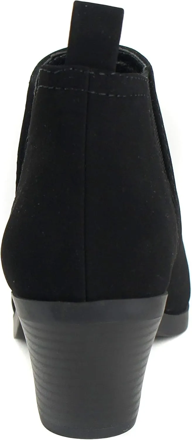 Soda ARMORY ~ ALMOND TOE STACK BLOCK HEEL V CUT SHAFT FASHION ANKLE BOOTIE W/ELASTIC GORE