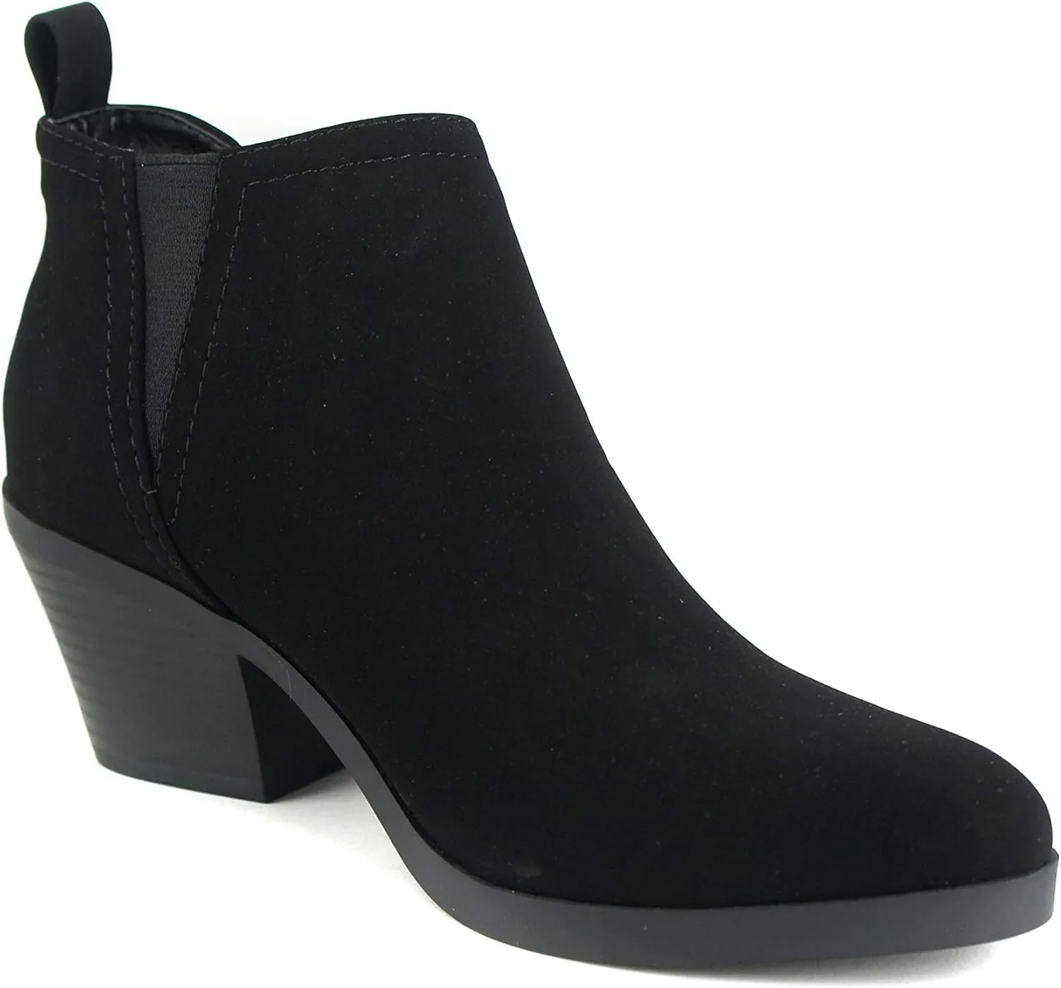 Soda ARMORY ~ ALMOND TOE STACK BLOCK HEEL V CUT SHAFT FASHION ANKLE BOOTIE W/ELASTIC GORE