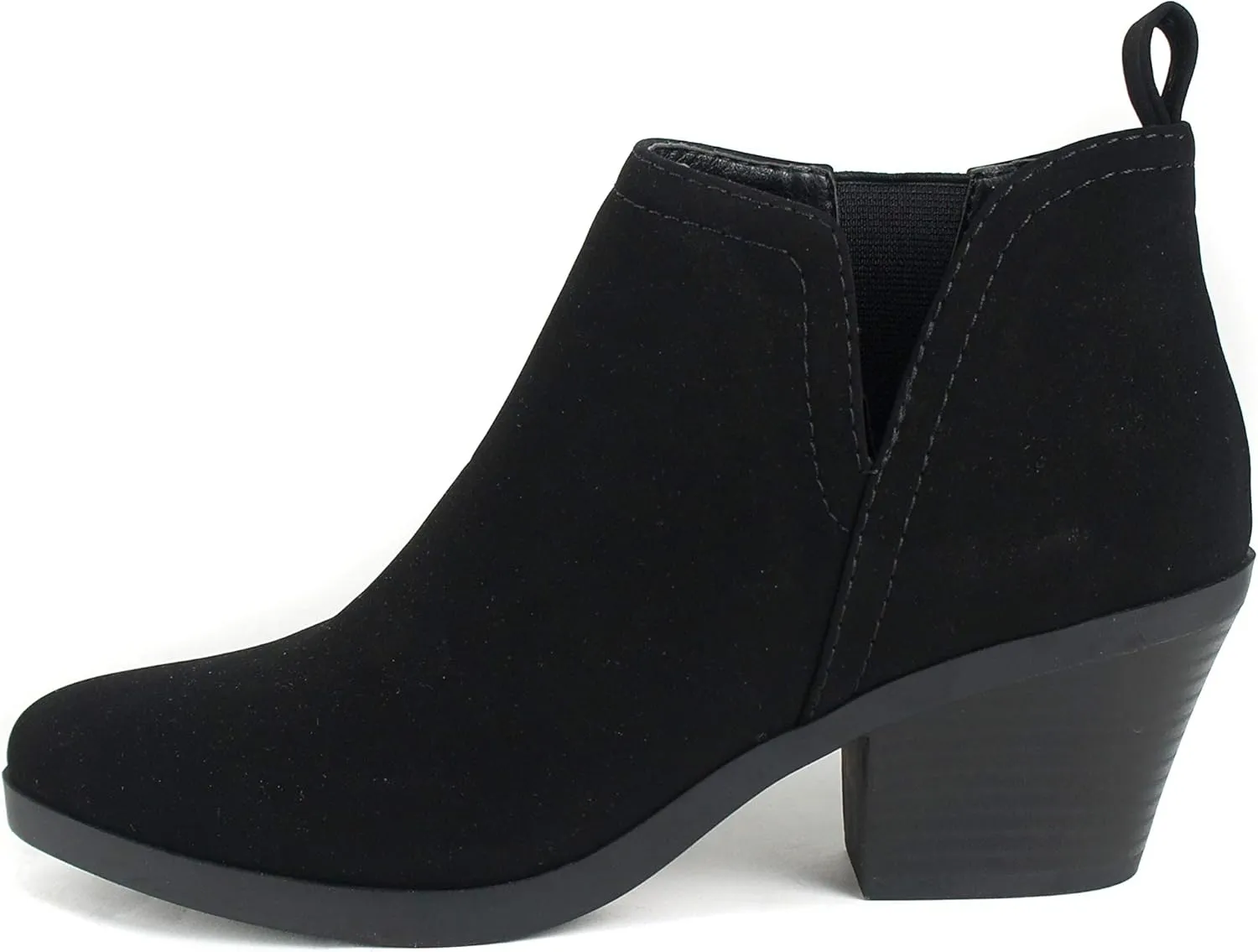Soda ARMORY ~ ALMOND TOE STACK BLOCK HEEL V CUT SHAFT FASHION ANKLE BOOTIE W/ELASTIC GORE