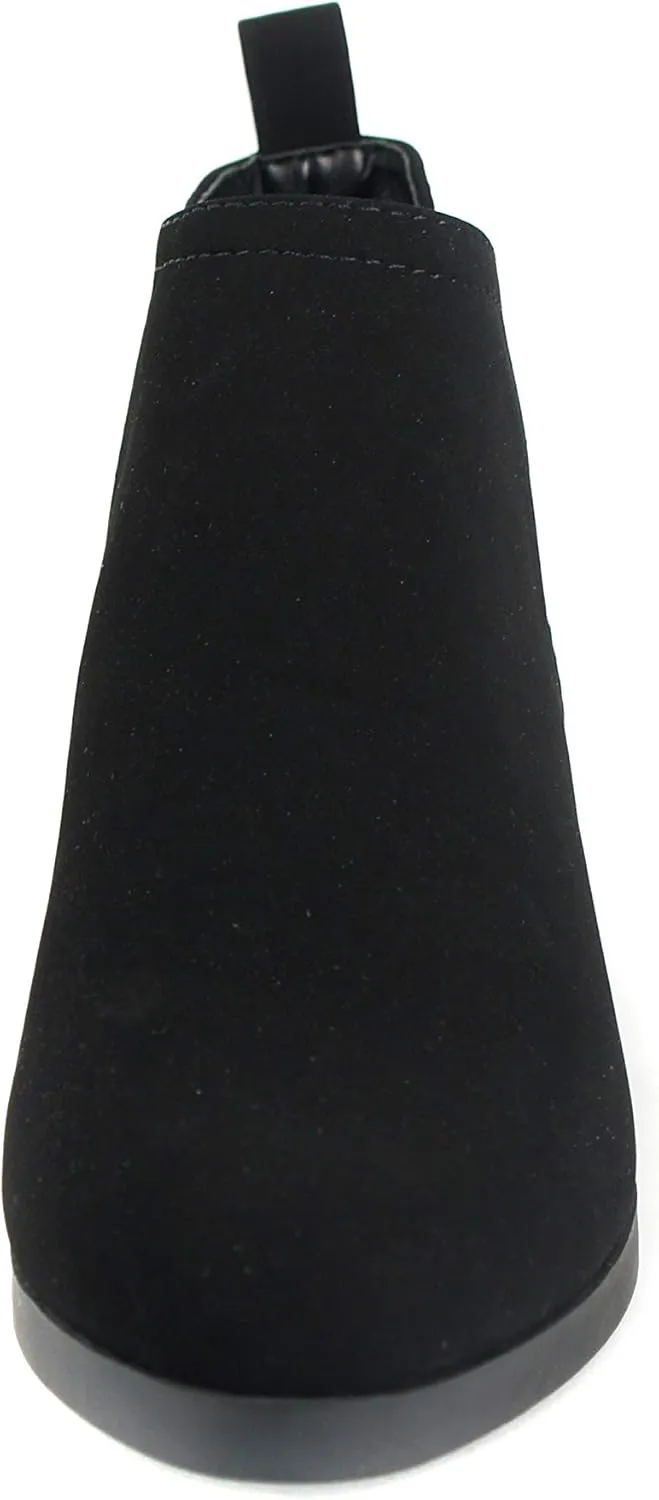 Soda ARMORY ~ ALMOND TOE STACK BLOCK HEEL V CUT SHAFT FASHION ANKLE BOOTIE W/ELASTIC GORE