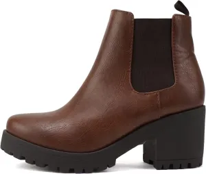 Soda Top Shoes Jaber Ankle Boot w/Lug Sole Elastic Gore and Chunky Heel