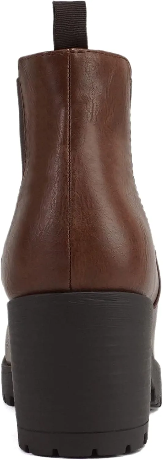 Soda Top Shoes Jaber Ankle Boot w/Lug Sole Elastic Gore and Chunky Heel