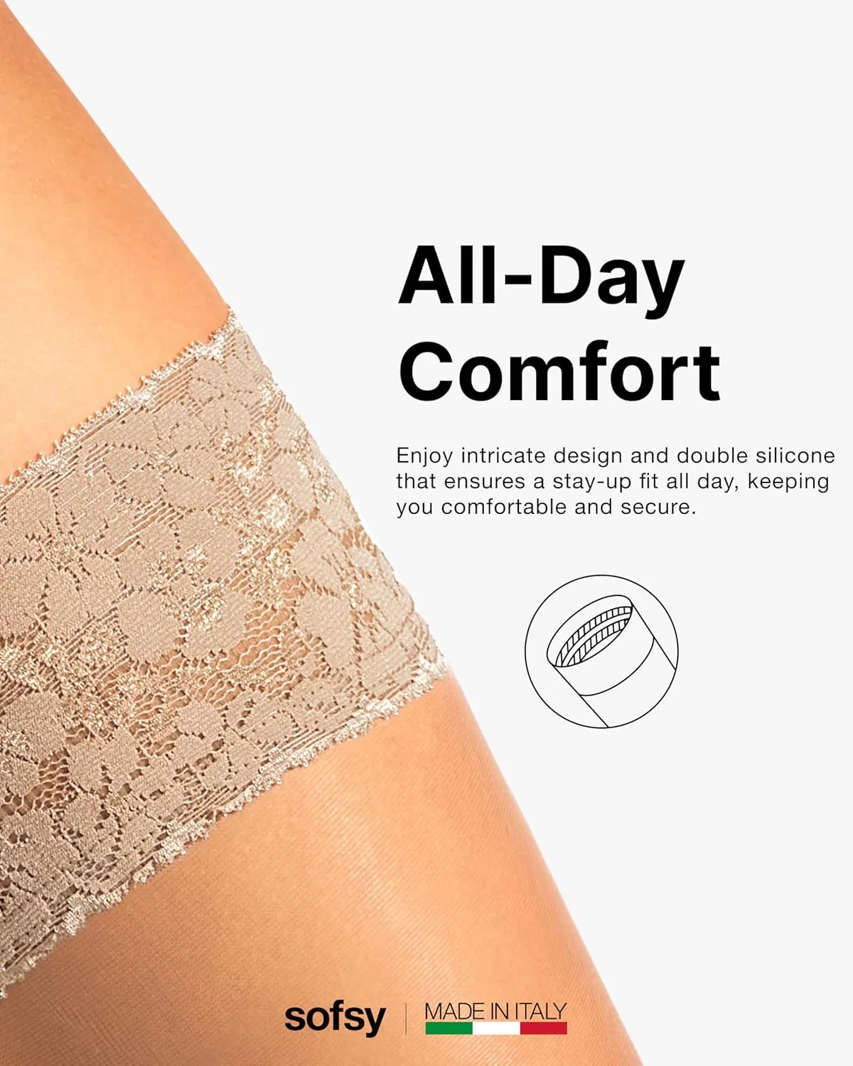sofsy Silky-Soft Summer Hosiery - Italian-Made Sheer Thigh High Stockings for Women Lingerie | Lace Top Stay Up Nylon