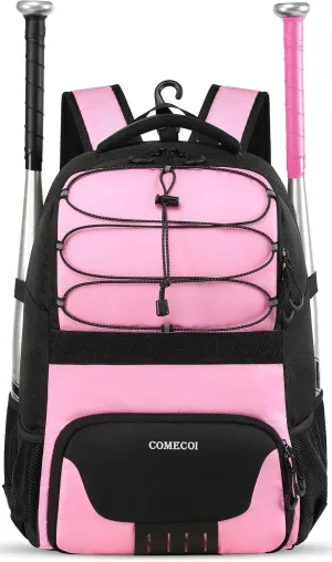 Softball Bag, Lightweight Baseball Backpack with Shoes Compartment, Baseball Bat Bags with Fence Hook for TBall Bat & Equipment, for Batting Mitten, Helmet, for Girls, Boys, Youth, Adults