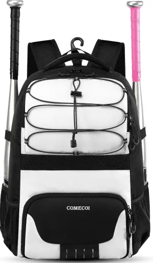 Softball Bag, Lightweight Baseball Backpack with Shoes Compartment, Baseball Bat Bags with Fence Hook for TBall Bat & Equipment, for Batting Mitten, Helmet, for Girls, Boys, Youth, Adults