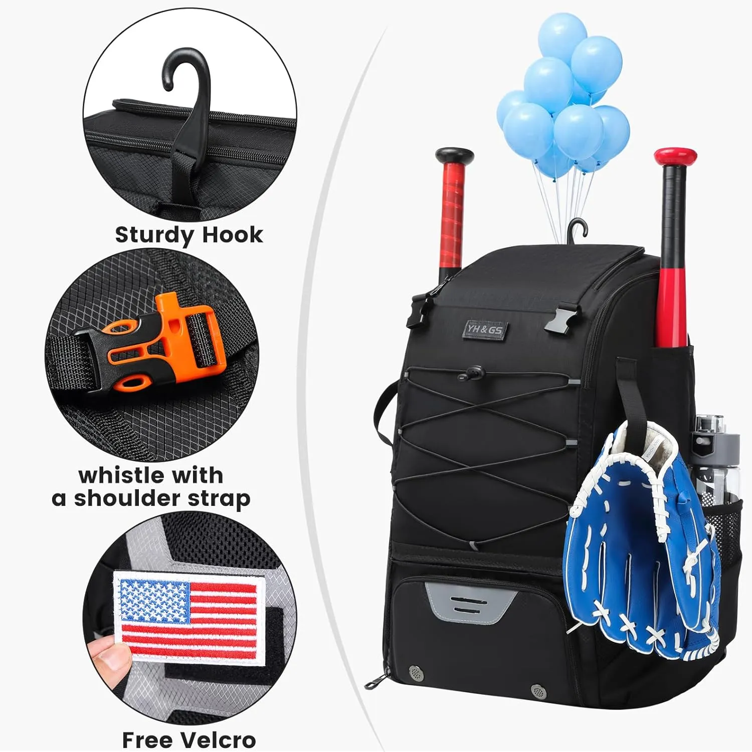 Softball Bag,Softball Bat Bag For Youth Adults,Baseball Bag with Fence Hook for TBall Bat & Equipment,Lightweight Baseball Bat Backpack with Shoe Compartment,Large Main Compartment for Helmet