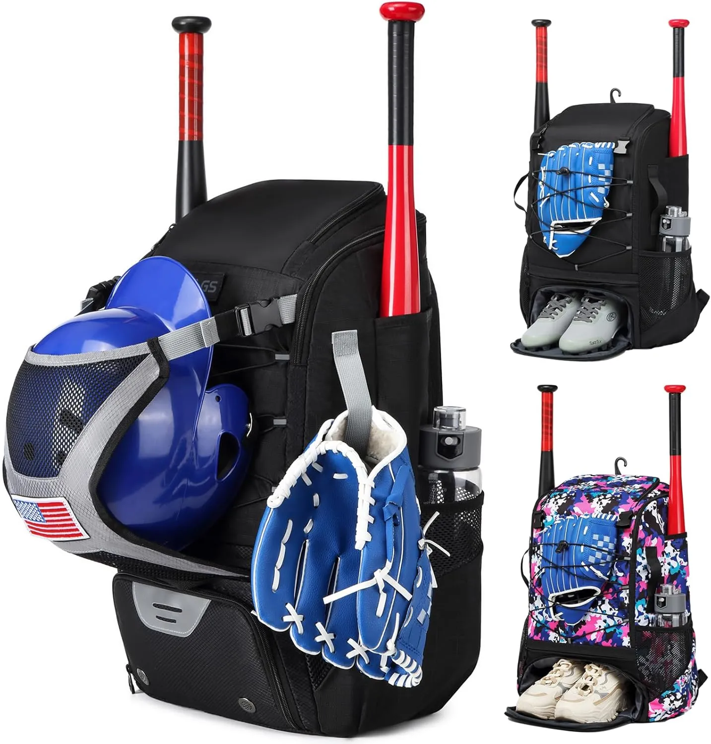 Softball Bag,Softball Bat Bag For Youth Adults,Baseball Bag with Fence Hook for TBall Bat & Equipment,Lightweight Baseball Bat Backpack with Shoe Compartment,Large Main Compartment for Helmet
