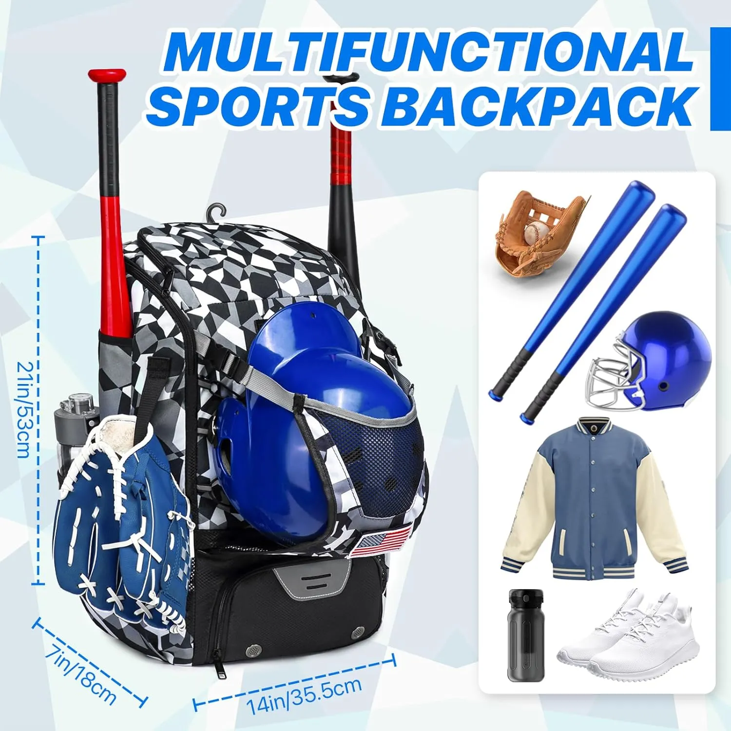 Softball Bag,Softball Bat Bag For Youth Adults,Baseball Bag with Fence Hook for TBall Bat & Equipment,Lightweight Baseball Bat Backpack with Shoe Compartment,Large Main Compartment for Helmet