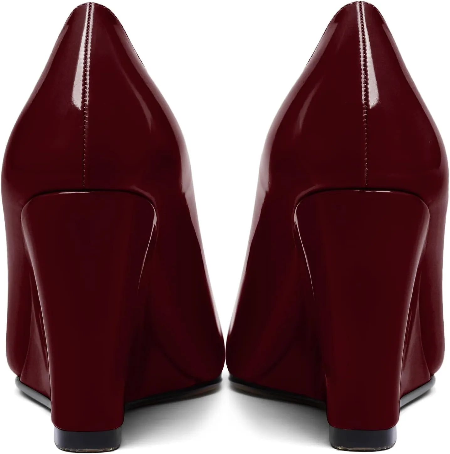 Soireelady Women Round Toe Wedges Closed Toe High Heel Pumps Slip On Wedge Heels Patent Leather Office Work Heels Elegant Dress Shoes