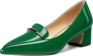 Soireelady Womens Block Heel Low Chunky Heels, Pointed Toe Loafer Heels Slip On Dress Shoes 2 Inches