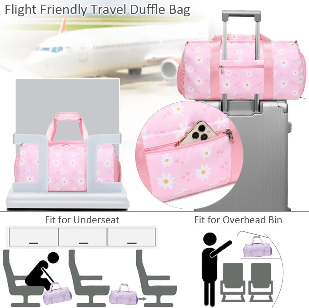 Sports Duffel Bag for Girls Daisy Dance Bag for Girls Water Resistant Sports Gym Bag Weekend Sleepover Bags with Shoes Compartment Wet Pocket