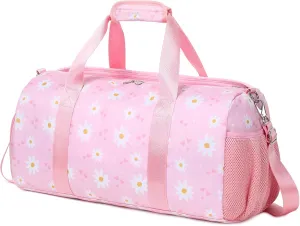 Sports Duffel Bag for Girls Daisy Dance Bag for Girls Water Resistant Sports Gym Bag Weekend Sleepover Bags with Shoes Compartment Wet Pocket