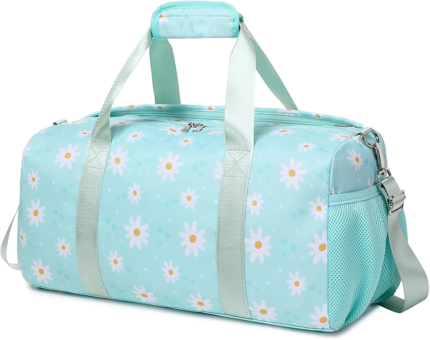 Sports Gym Bag for Girls Dance Bag Daisy Duffel Bag for Girls Water Resistant Sports Duffle Bag Overnight Sleepover Bags with Shoes Compartment Wet Pocket