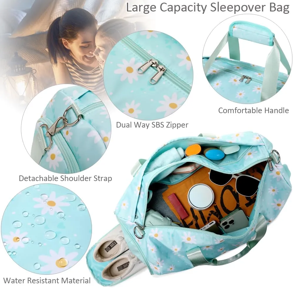 Sports Gym Bag for Girls Dance Bag Daisy Duffel Bag for Girls Water Resistant Sports Duffle Bag Overnight Sleepover Bags with Shoes Compartment Wet Pocket