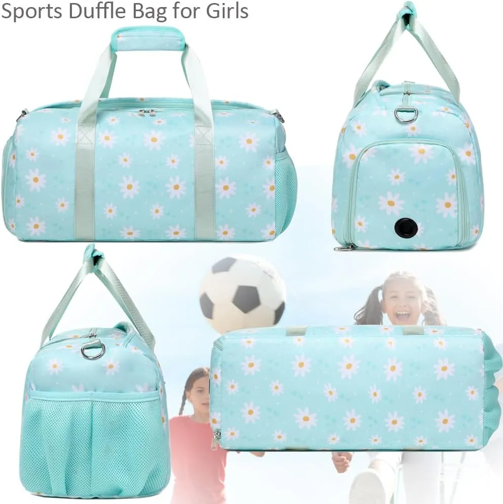 Sports Gym Bag for Girls Dance Bag Daisy Duffel Bag for Girls Water Resistant Sports Duffle Bag Overnight Sleepover Bags with Shoes Compartment Wet Pocket