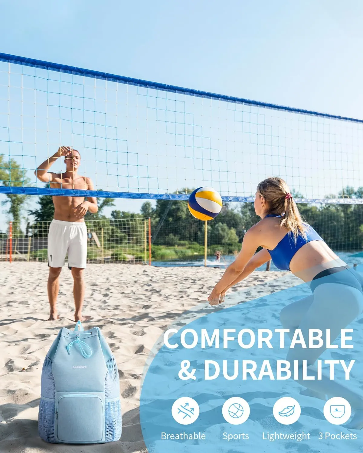 sportsnew Swim Bag Mesh Beach Drawstring Backpack with Wet Pocket, Drawstring Bag for Swimming, Gym, Pool, Workout Gear, Beach Volleyball Backpack for Women Men