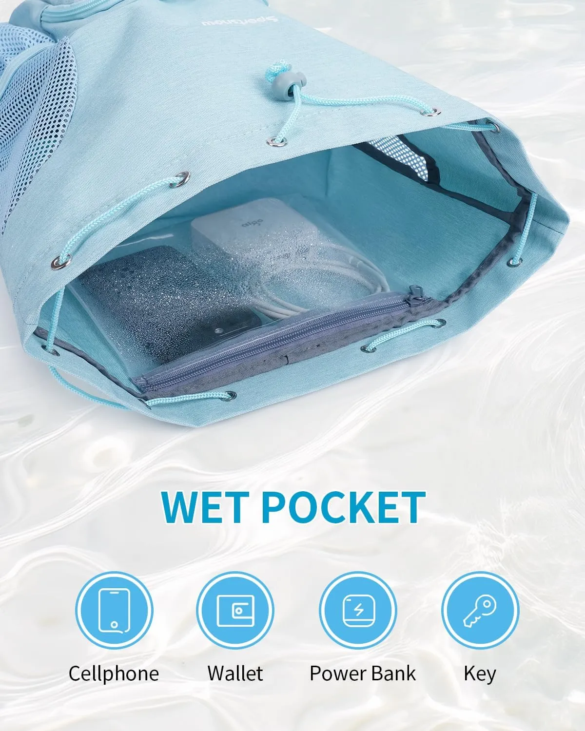 sportsnew Swim Bag Mesh Beach Drawstring Backpack with Wet Pocket, Drawstring Bag for Swimming, Gym, Pool, Workout Gear, Beach Volleyball Backpack for Women Men