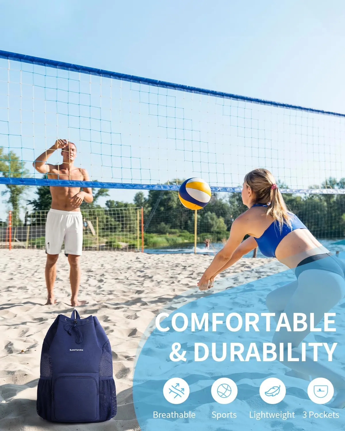sportsnew Swim Bag Mesh Beach Drawstring Backpack with Wet Pocket, Drawstring Bag for Swimming, Gym, Pool, Workout Gear, Beach Volleyball Backpack for Women Men