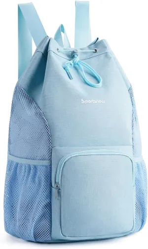 sportsnew Swim Bag Mesh Beach Drawstring Backpack with Wet Pocket, Drawstring Bag for Swimming, Gym, Pool, Workout Gear, Beach Volleyball Backpack for Women Men