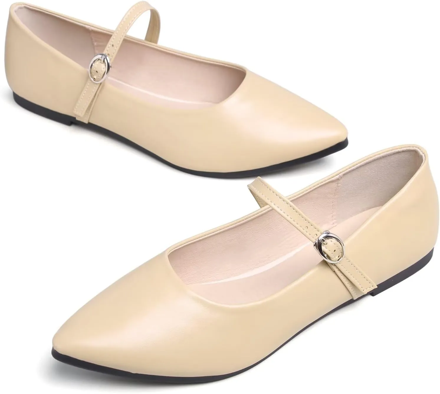 Stunner Women's Mary Jane Flats Fashion Pointed Toe Ballet Flats Comfort Buckle Strap Walk Flats
