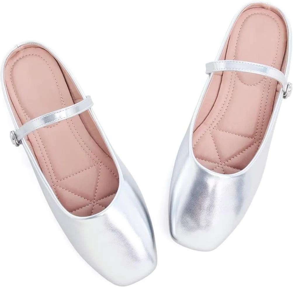 Stunner Women's Mary Jane Flats Fashion Round Toe Ballet Flats Comfort Slip On Flats Buckle Strap Dress Flats