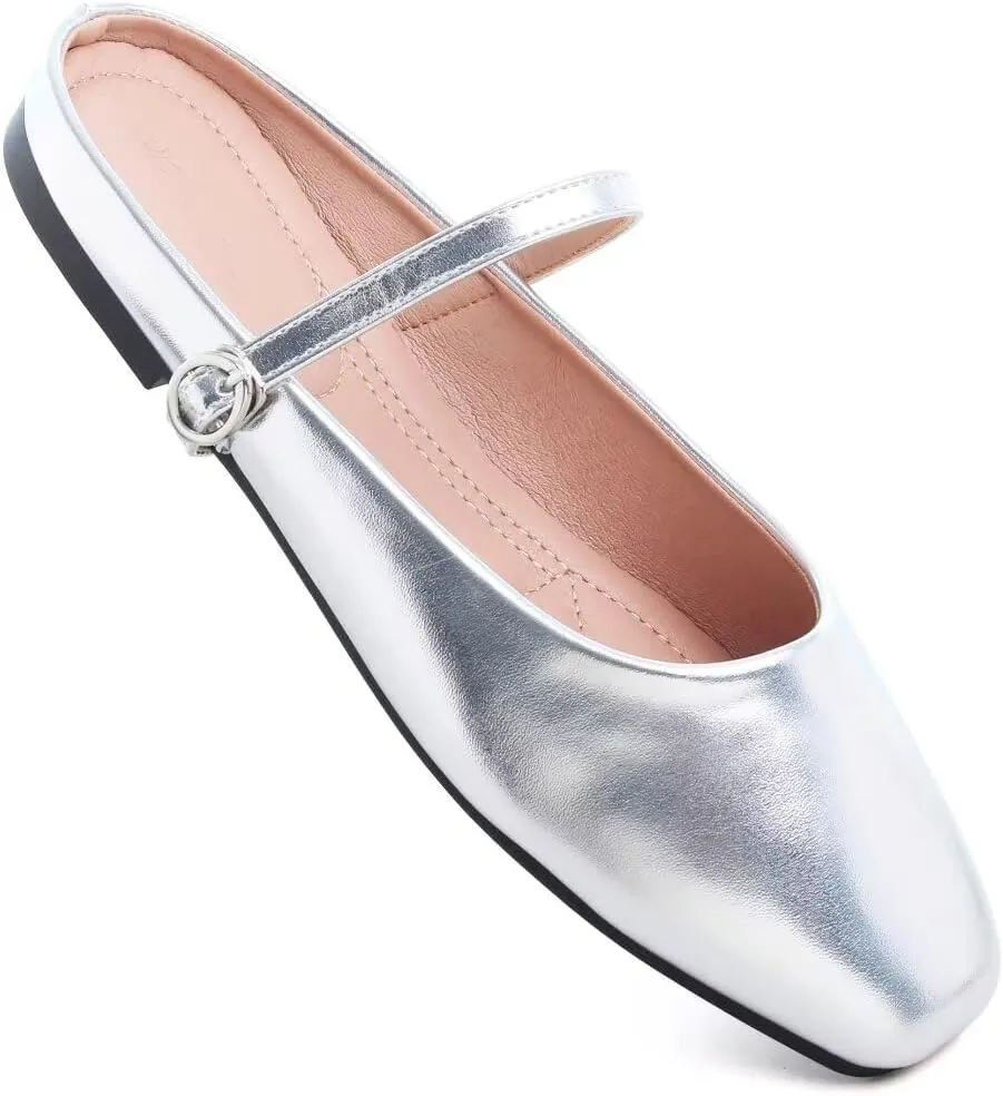 Stunner Women's Mary Jane Flats Fashion Round Toe Ballet Flats Comfort Slip On Flats Buckle Strap Dress Flats