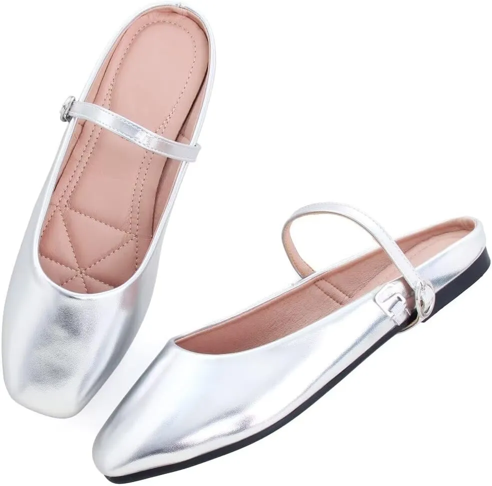 Stunner Women's Mary Jane Flats Fashion Round Toe Ballet Flats Comfort Slip On Flats Buckle Strap Dress Flats