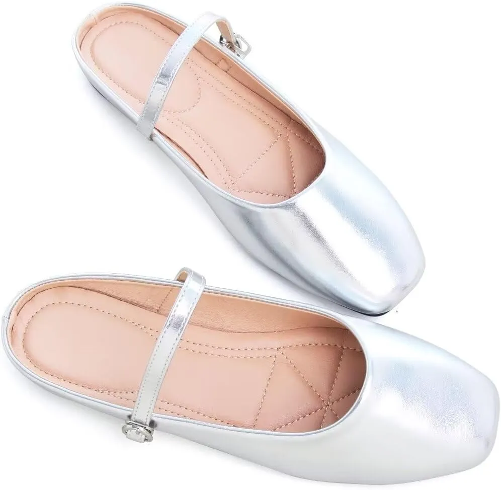 Stunner Women's Mary Jane Flats Fashion Round Toe Ballet Flats Comfort Slip On Flats Buckle Strap Dress Flats