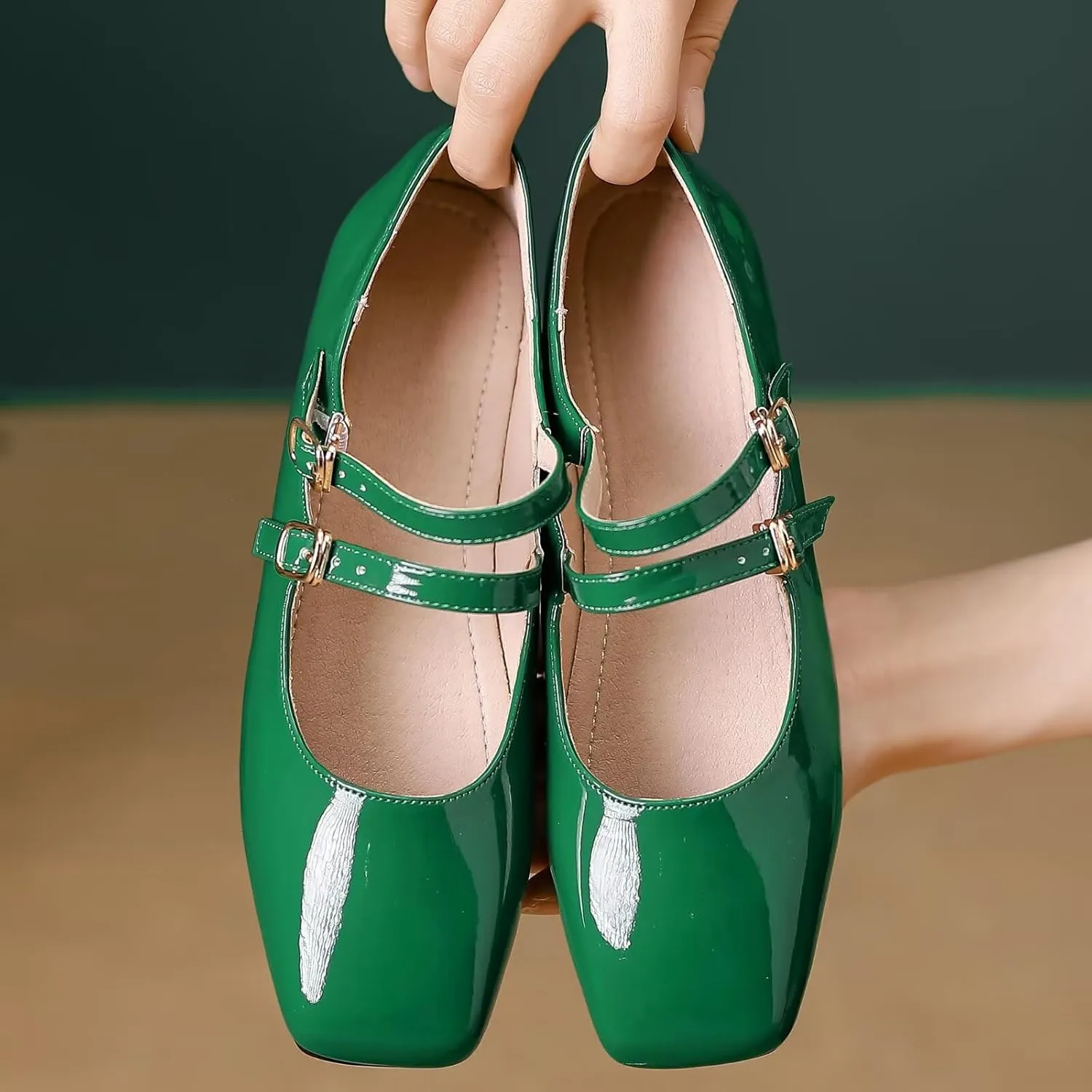 Stunner Women's Mary Jane Flats Retro Square Toe Soft Ballet Flats Comfort Double Line Strap Wedding Dressy Flats 2
