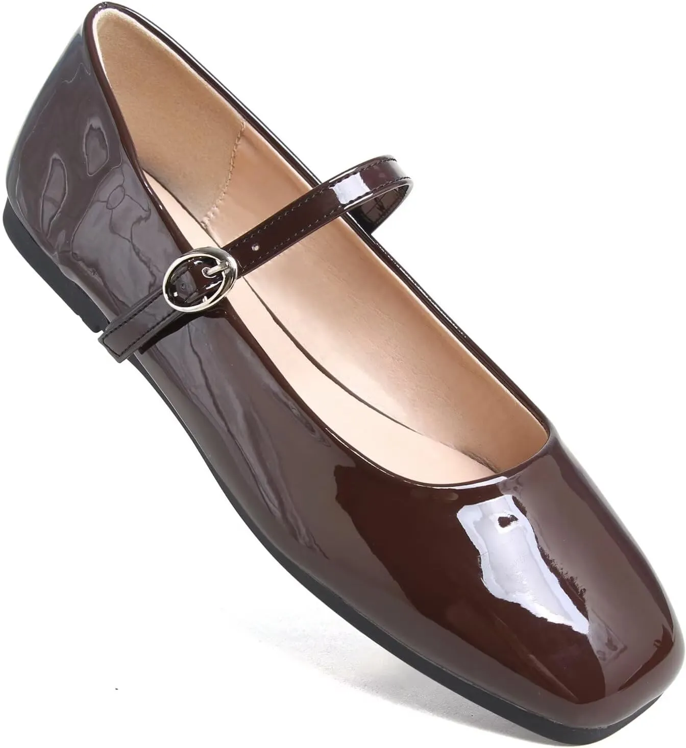 Stunner Women's Mary Jane Flats Retro Square Toe Soft Ballet Flats Comfort Double Line Strap Wedding Dressy Flats 2