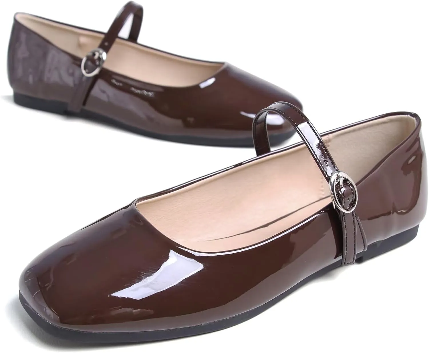 Stunner Women's Mary Jane Flats Retro Square Toe Soft Ballet Flats Comfort Double Line Strap Wedding Dressy Flats 2