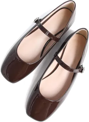 Stunner Women's Mary Jane Flats Retro Square Toe Soft Ballet Flats Comfort Double Line Strap Wedding Dressy Flats 2