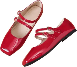 Stunner Women's Mary Jane Flats Retro Square Toe Soft Ballet Flats Comfort Double Line Strap Wedding Dressy Flats 2