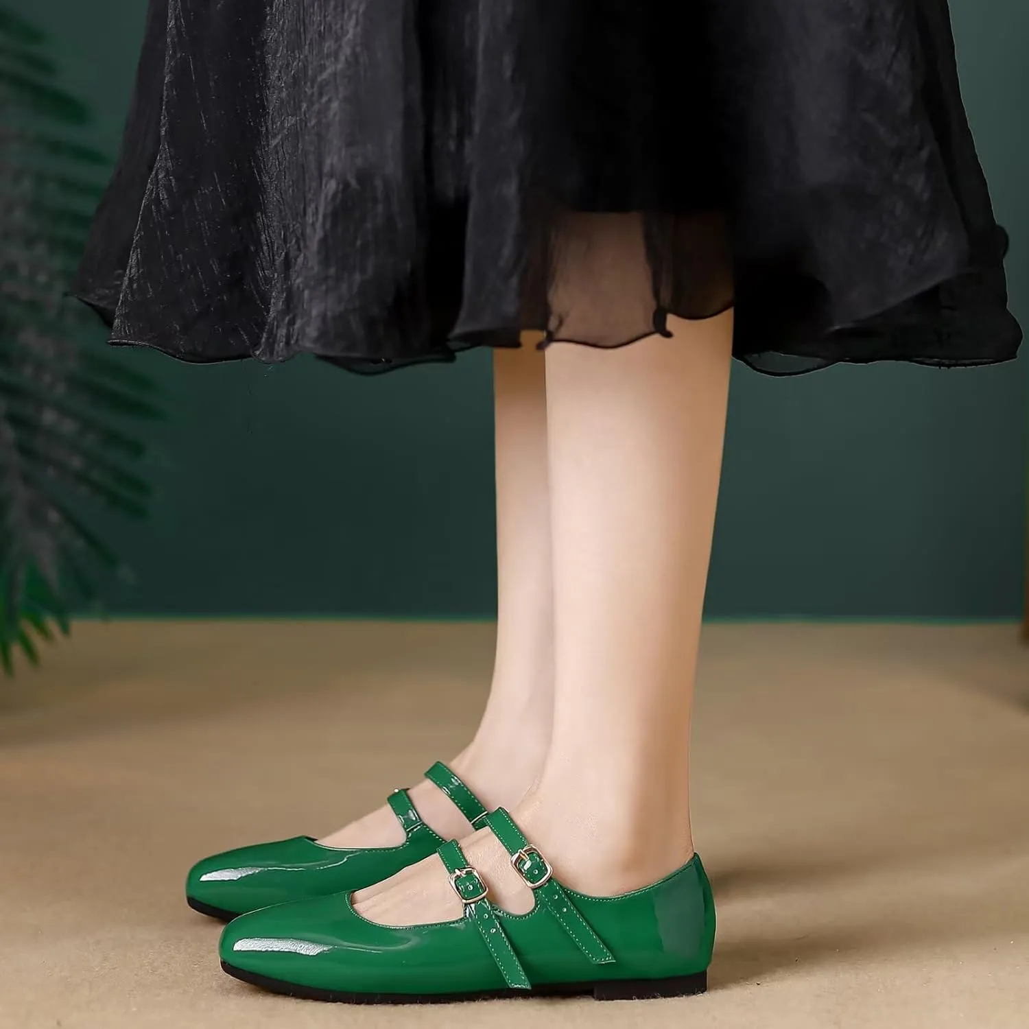 Stunner Women's Mary Jane Flats Retro Square Toe Soft Ballet Flats Comfort Double Line Strap Wedding Dressy Flats 2