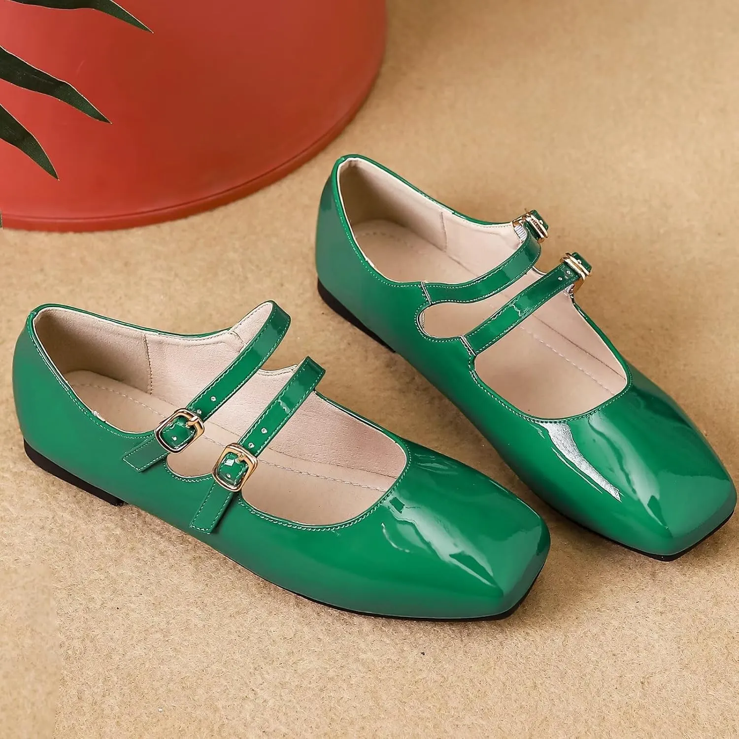 Stunner Women's Mary Jane Flats Retro Square Toe Soft Ballet Flats Comfort Double Line Strap Wedding Dressy Flats 2