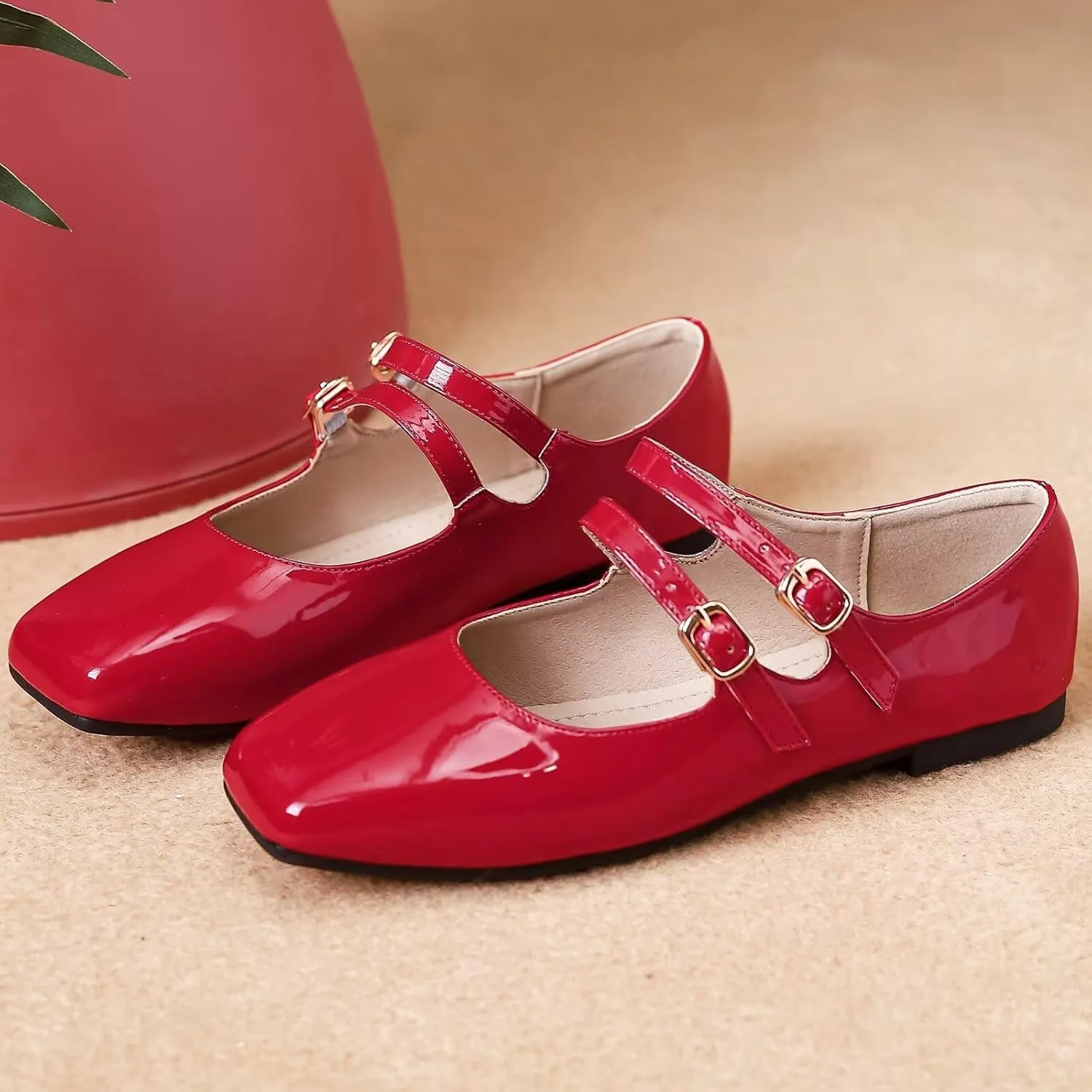 Stunner Women's Mary Jane Flats Retro Square Toe Soft Ballet Flats Comfort Double Line Strap Wedding Dressy Flats 2