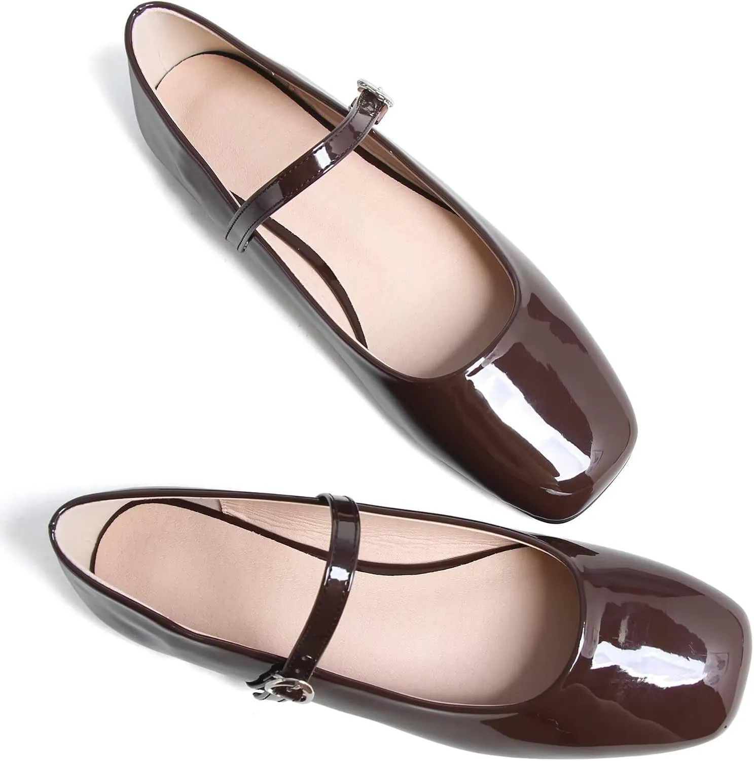 Stunner Women's Mary Jane Flats Retro Square Toe Soft Ballet Flats Comfort Double Line Strap Wedding Dressy Flats 2